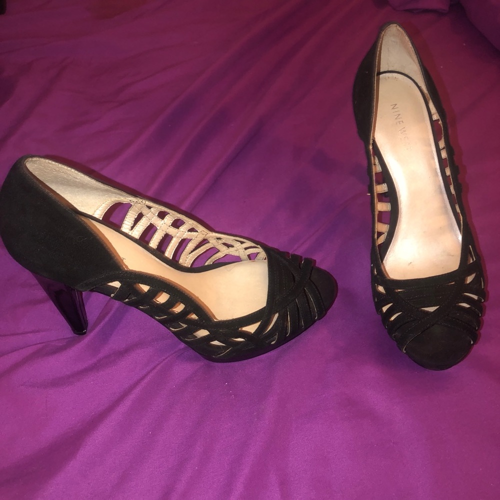 Nine West Speed Up Cutout Suede Peeptoe Heels